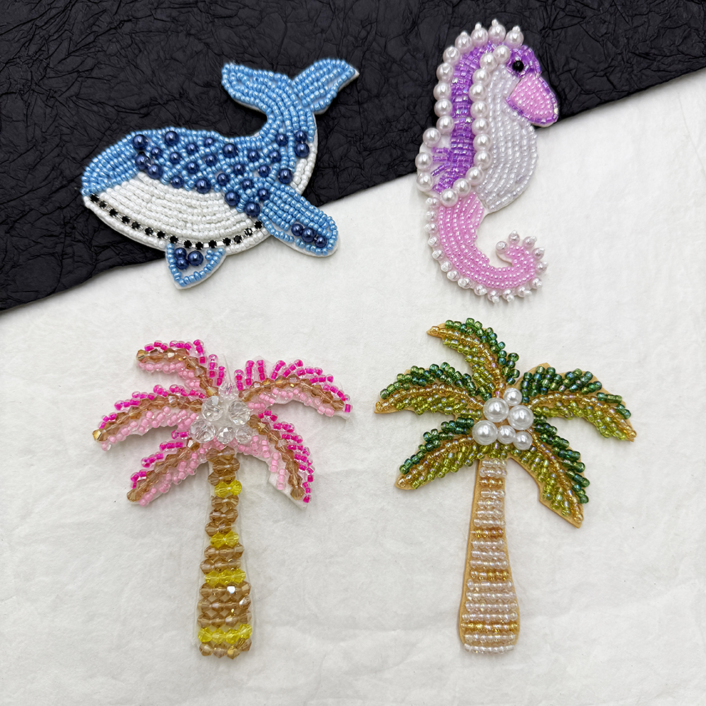 Handgemaakt, kokospalmen, zeepaardjes, dolfijnen, kleding naaien, kleding decoratie, schoenen, tassen, hoed decoratie patches