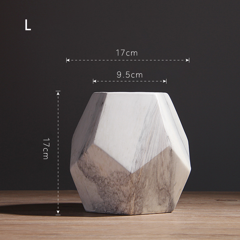 1pc Modern White Marbled Vase Geometric Shaped White Ceramic Flower Vase Desk Tabletop Holder Home Office Decoration