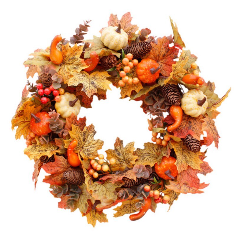 50cm Kunstmatige Pompoen Krans Herfst Oogst Esdoornblad Voordeur Guirlande Thanksgiving Decoratie Halloween Party Benodigdheden: Default Title