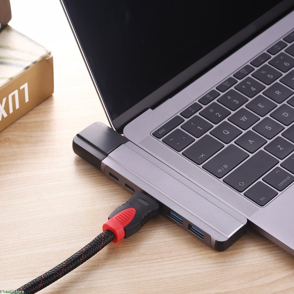 USB C Hub 6-in-1 USB Type C Hub Adapter Dongle Compatibel Voor MacBook Pro 13 "15" Thunderbolt 3, USB-C Data