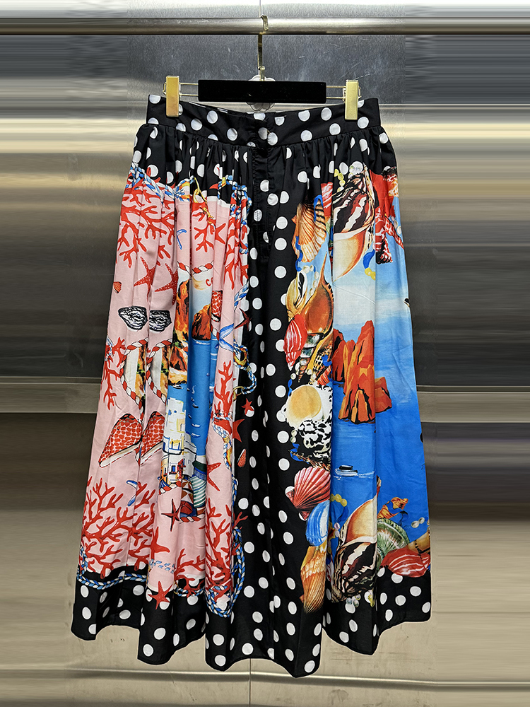 Vgh kleurzwart casual losse rokken voor dames hoge taille patchwork rits streetwear print lange rok damesstijl