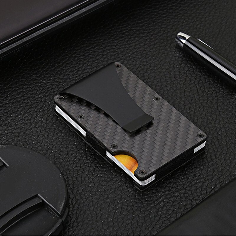 Mannen Mode Slim Carbon Fiber Credit Kaarthouder Rfid Non-Scan Metalen Portemonnee Portemonnee Mannelijke Carteira Masculina billetera: carbon fiber