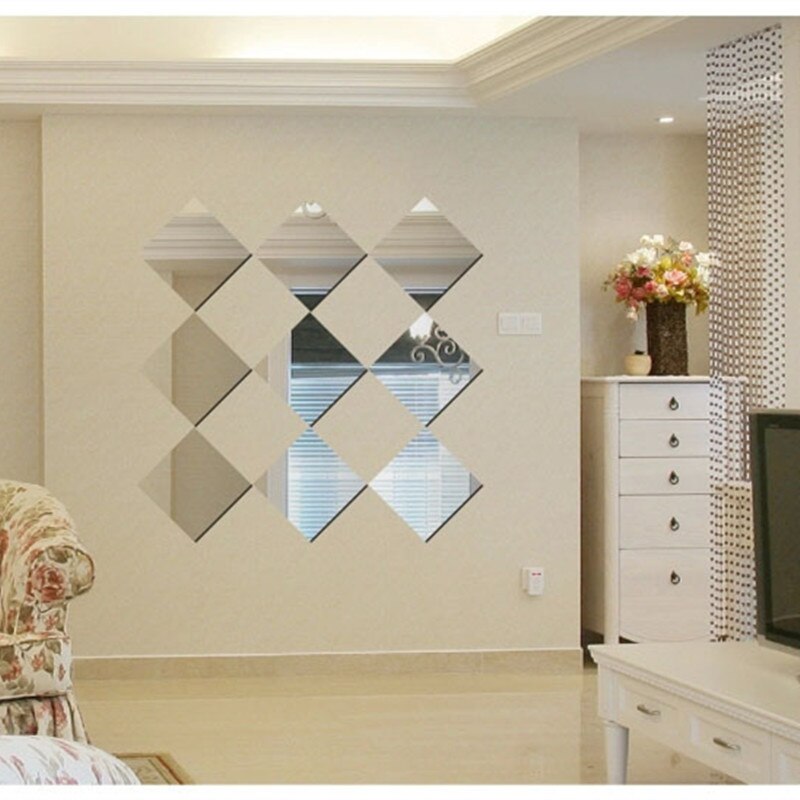 Mirror Wall Stickers Acrylic Square Mirror Tile Wall Stickers Decal DIY 3D Self-adhesive Acrylic Tiles Sticker For Home Decor