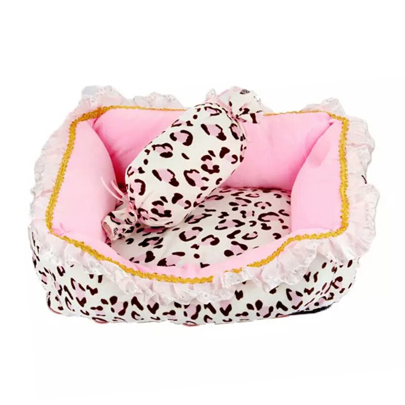 Camas de lujo para mascotas, casa de perro suave, nido de gato perrera, cojín para dormir rosa con almohada, canasta para cachorro, sofá, Princesa, tumbona para mascotas de peluche: Square shape / S  40CM