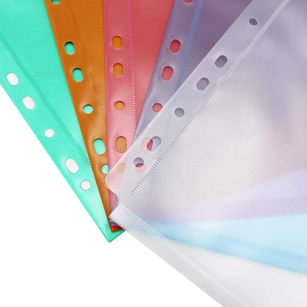 5Pack A4 Plastic Translucent 11 Holes Binder Pockets, Letter Size File Folders for Binder Notebook Office School Home Supplies