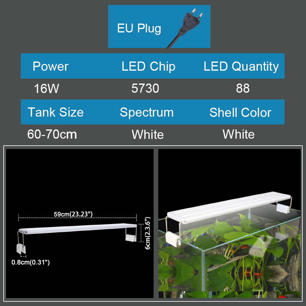 Akvarium led lys utvidbart slankt, dimbart clip-on akvarie lys 5w/6w/8w/10w/11w/13w/16w/20w fisketank led lampe belysning