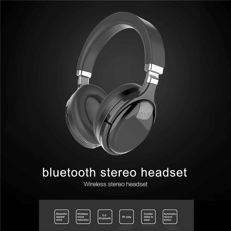 Bluetooth 5.0 Headphones, Lightweight Noise Cancelling Stereo Sound Overhead Headset for Home Office Travel
