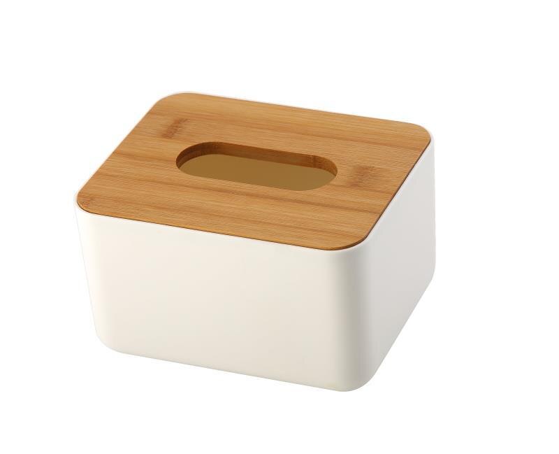 Boîte de rangement de mouchoirs en bois de bambou, boîte de rangement de mouchoirs en plastique rond pour salon hôtel bureau, porte-rouleau de papier toilette: Small