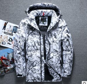 Mærke vinter tyk hvid andedun til mænd afslappet dunjakke frakke camouflage dunjakke med hætte hvid sort: Hvid / Xxl