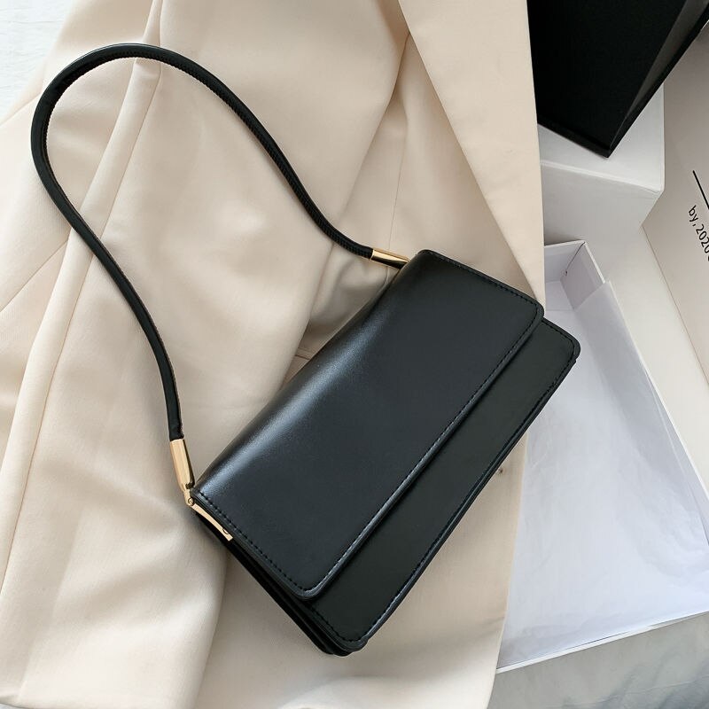 Popular Mini Retro Shoulder Bag Women Messenger Handbags PU Leather Street Casual Solid Zipper Subaxillary Women's handbags: black