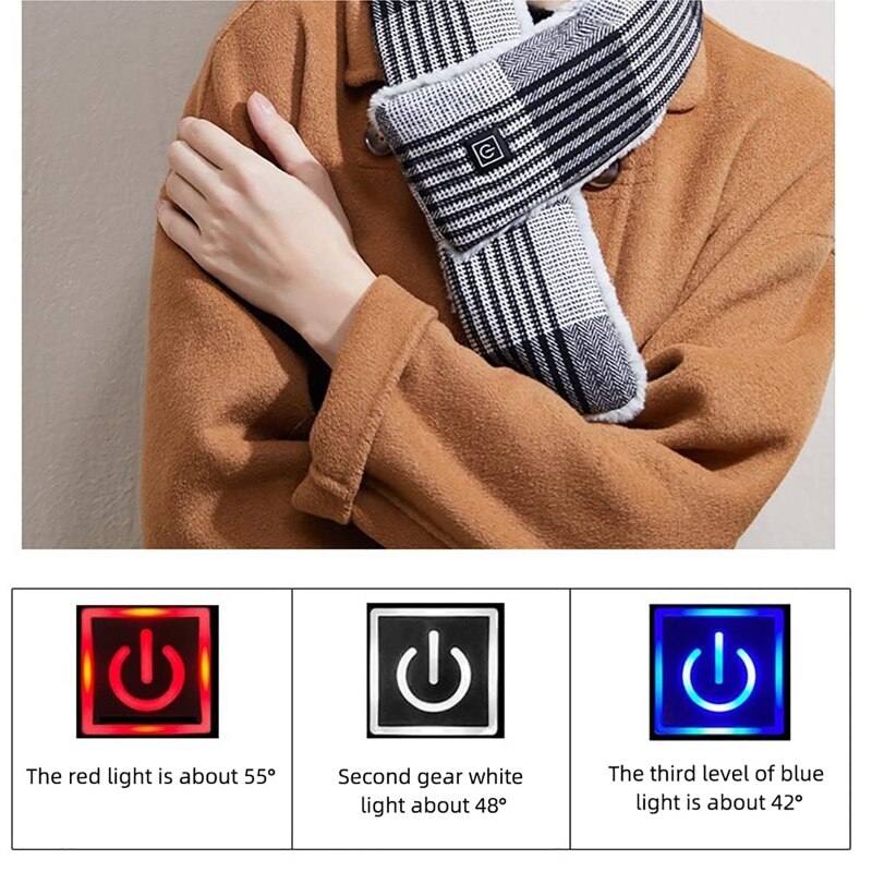 Heated Scarf Electric Heat Scarves with 3 Heating Levels Rechargeable Shawl Neck Warmer for Women Men