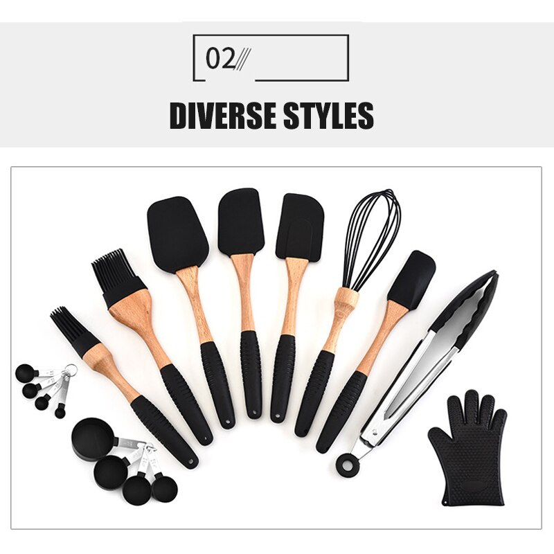 Silicone Non-stick Cooking Baking Utensils Tools Set Heat Resistant Spoon Spatula Egg Beaters Kitchen Accessories CNT 66