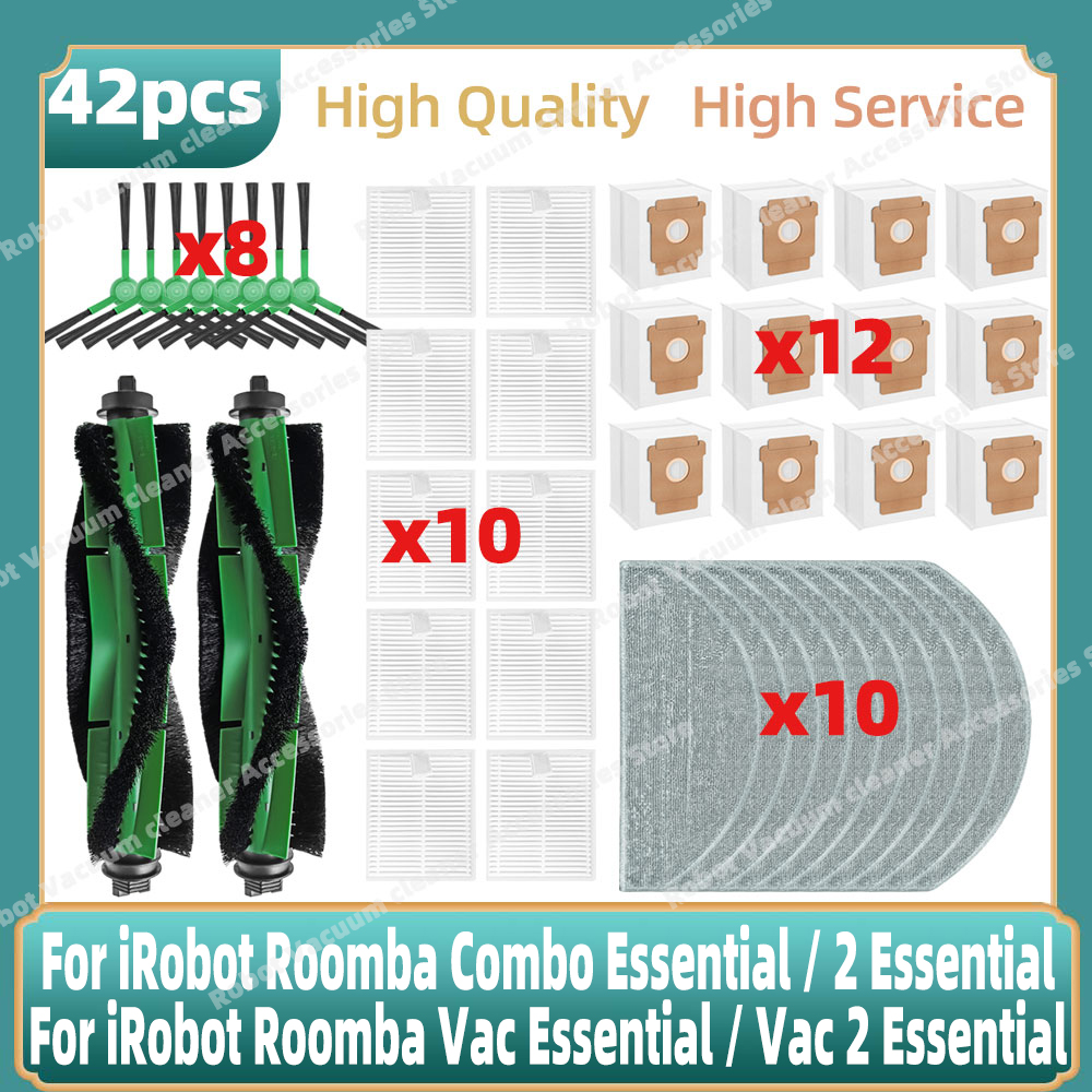 Compatible For iRobot Roomba Combo Essential / 2 Essential, Roomba Vac 2 Essential Parts Main Side Brush Bag Mop Hepa Filter