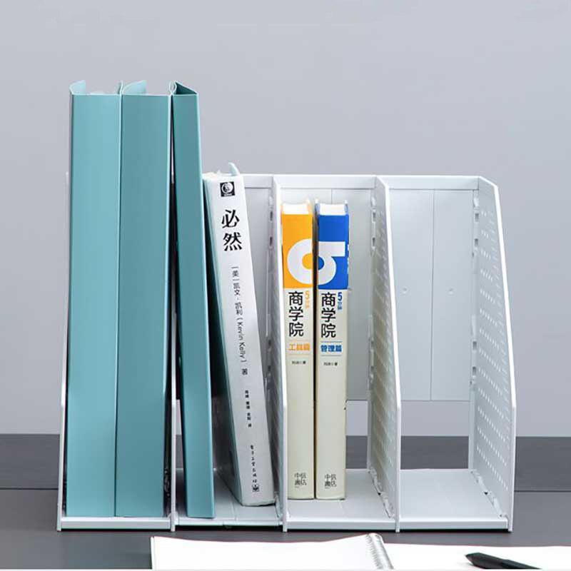 4 Grid Plastic Gray Folder storage box vertical Book Organiser bookshelf office supplies Books File Basket Desktop Stand Rack