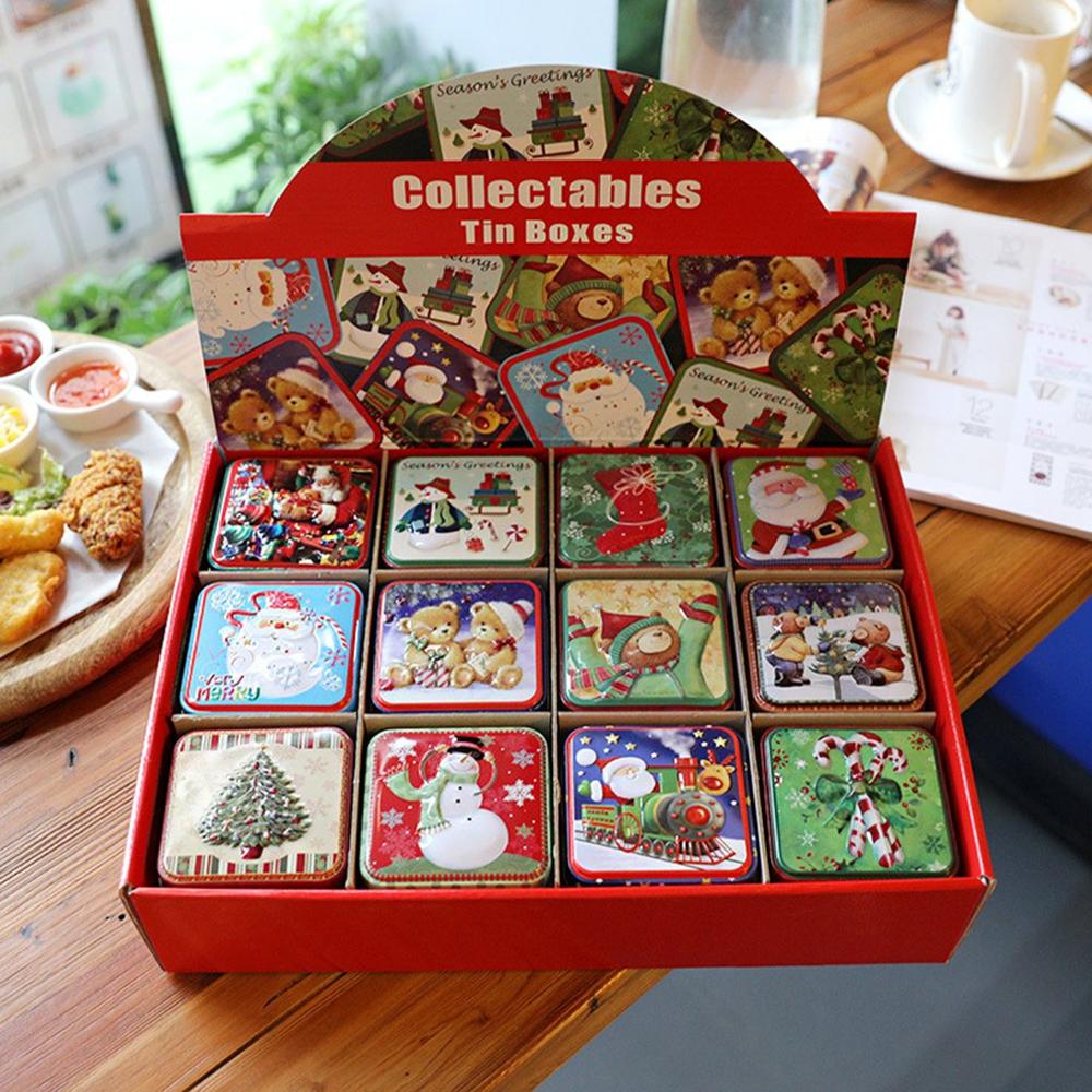 Christmas Small Square Box Tin Box Packaging Box Baking Biscuit Box Tin Sugar Box Christmas Box