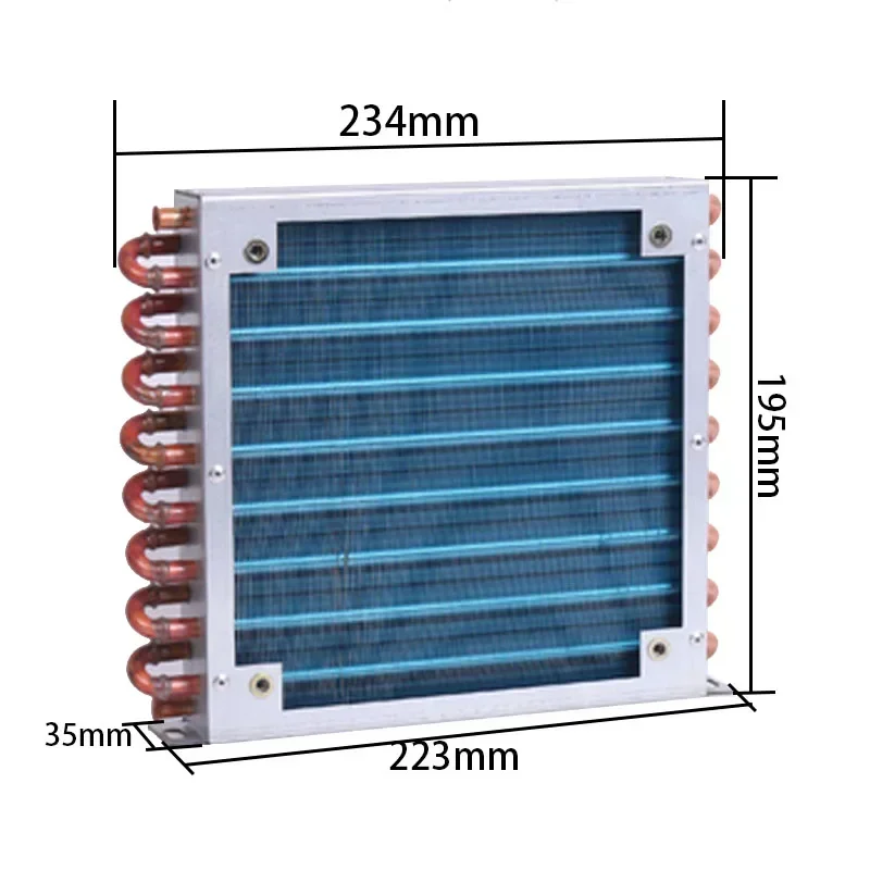 Small shell condenser radiator refrigerator freezer water-cooled aluminum fin and copper tube heat exchanger with fan air-cooled: E