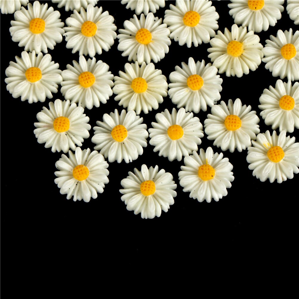 50 Stuks 13 Mm Witte Daisy Flower Resin Plaksteen Cabochon Diy Sieraden Telefoon Decoratie Geen Gat