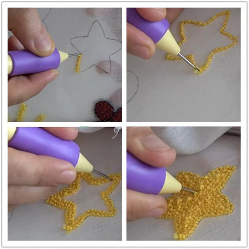 Bolígrafo de costura bordado mágico, conjunto de agujas de punzón, 2 uds., Kit de aguja de punzón con patrones bordados, herramienta de artesanía de costura de punto con funda
