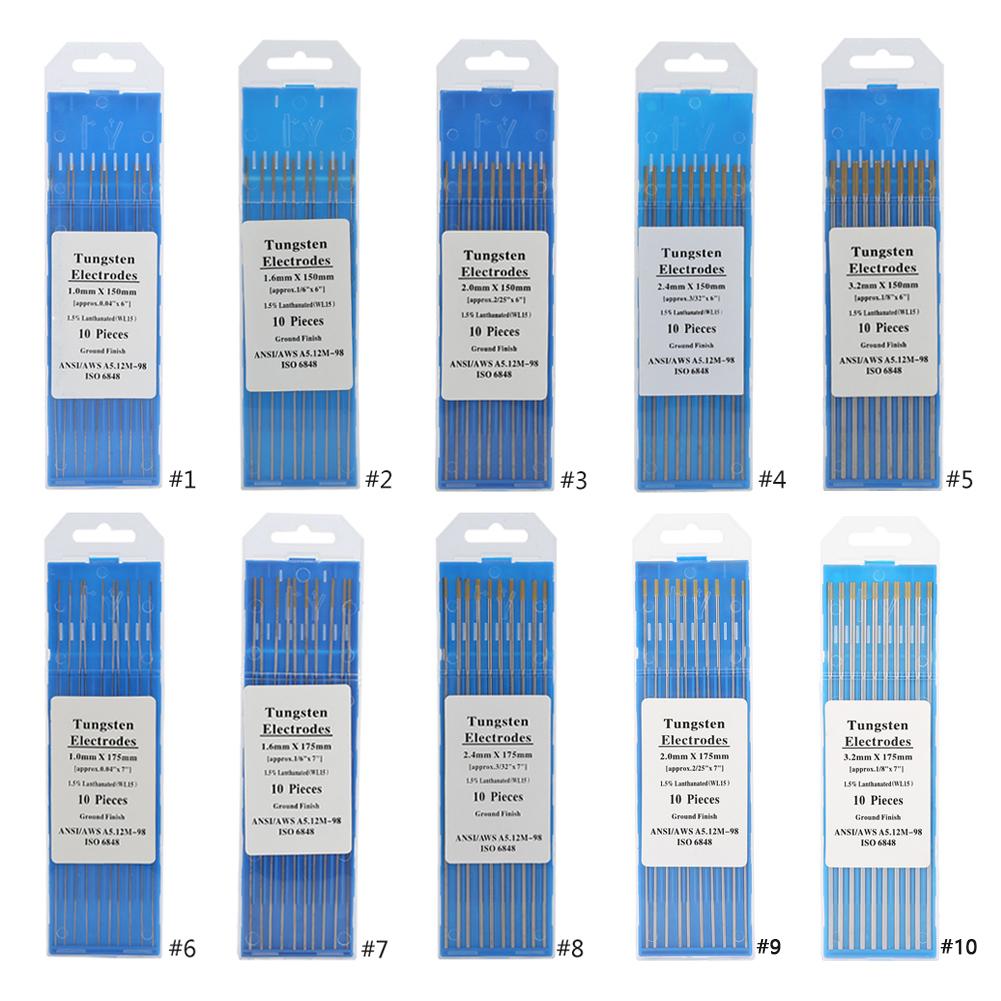 10 pièces/boîte de soudage lanthane 15 électrodes de tungstène WL TIG pour acier inoxydable alliage métallique soudage baguettes à souder ensemble basse température
