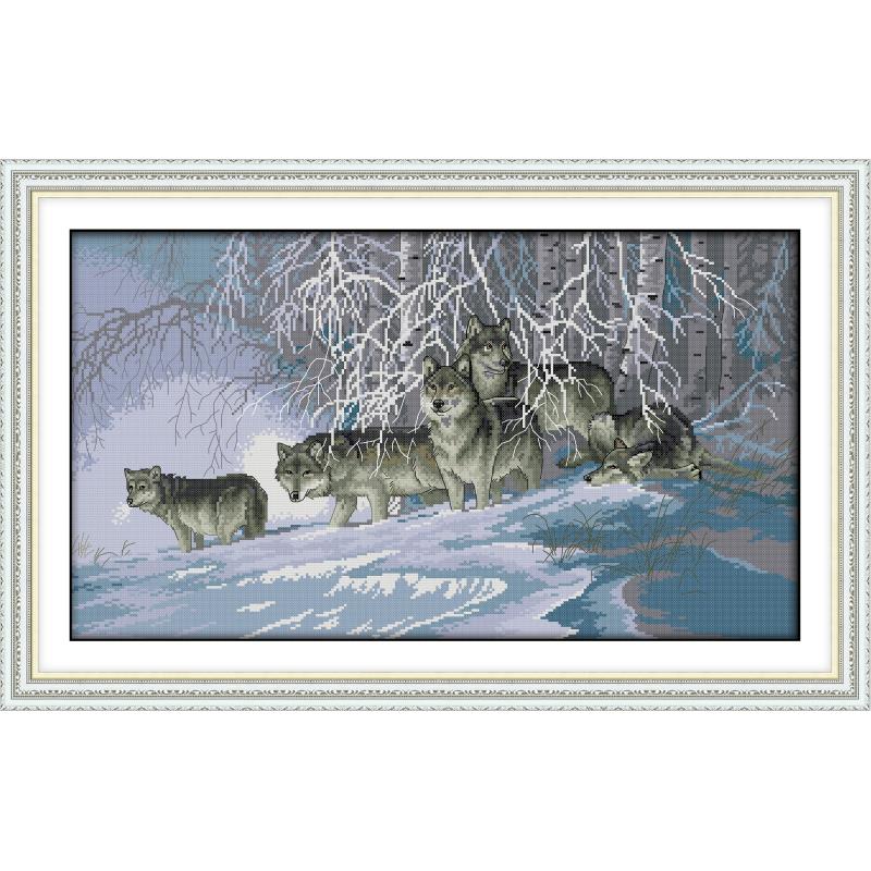 Varg djur korsstygn kit 14ct 11ct count print canvas nål broderi set gör det själv manuellt handarbete heminredning målning