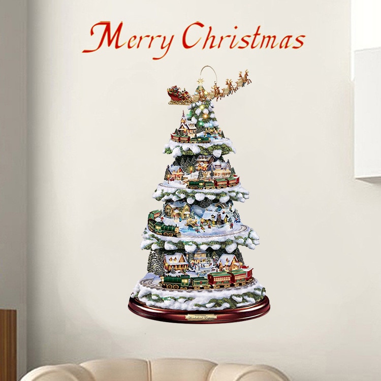 Christmas Tree Rotating Sculpture Train Decorations Paste Window Paste Stickers