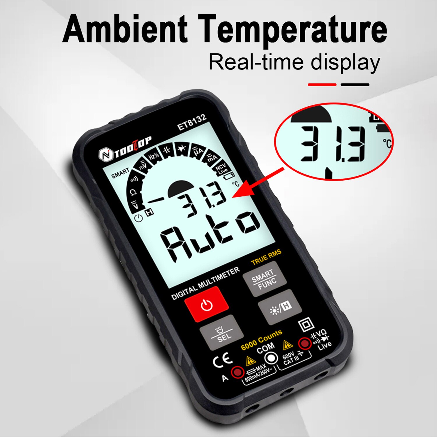 TOOLTOP ET8132 Digital Multimeter AC DC Voltage Current Resistance Frequency Meter Automatic Identification True RMS 6000 Counts