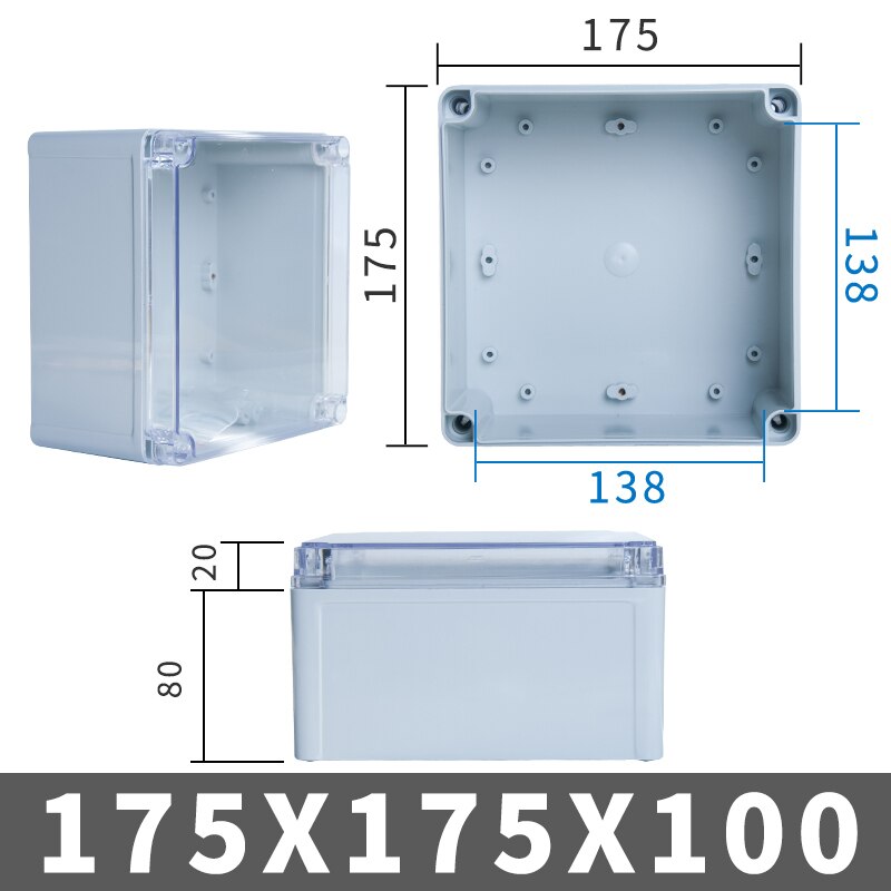 IP67 Outdoor Waterproof PC Junction Box Plastic Shell Distribution Box Monitoring Power Box Socket Box Transparent ABS: 175x175x100