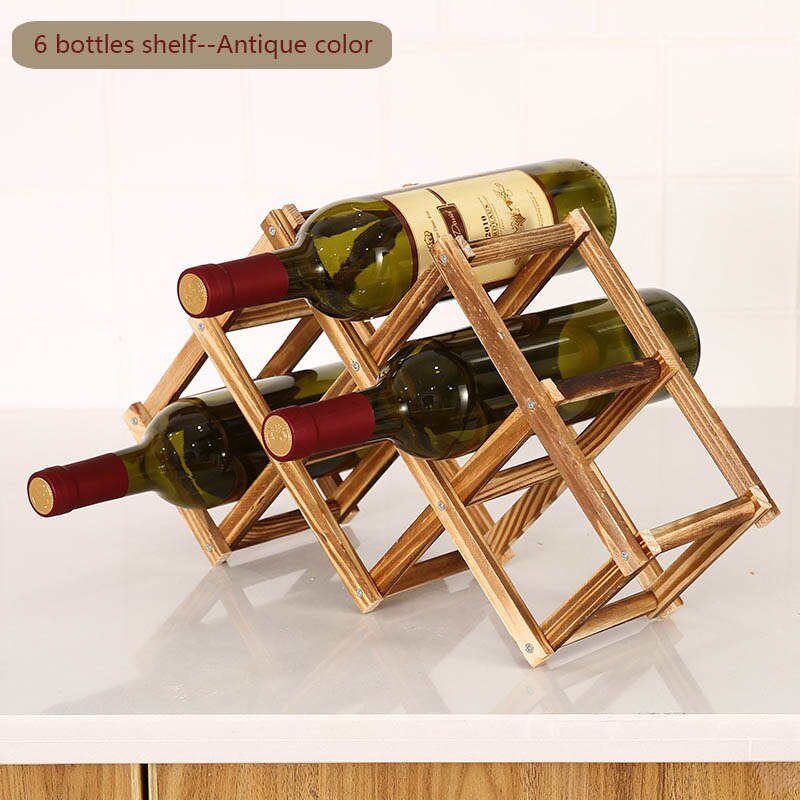 Collapsible Wooden Wine racks bottle cabinet stand Holders wood shelf organizer storage for retro display cabinet: 6 bottles-Antique