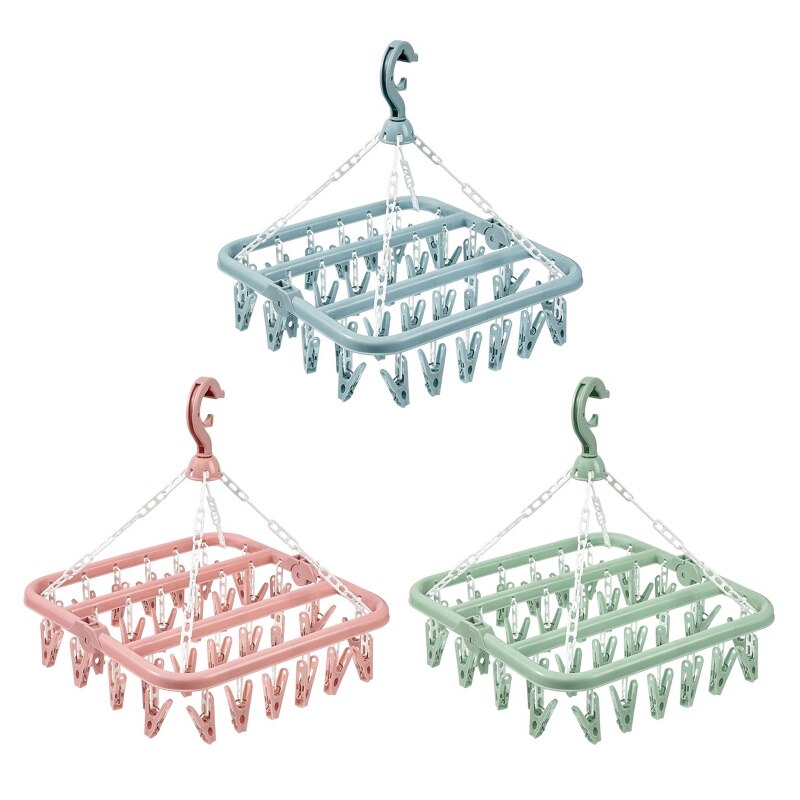 Colgador de secador de ropa plegable, estante de secado de plástico multifuncional para el hogar, dormitorio, balcón, armario, tendedero W, 32 Clips