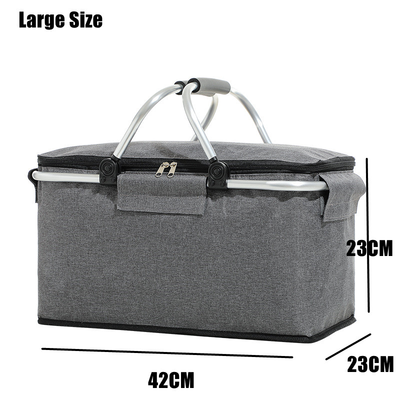 Outdoor Picnic Bag Portable Insulation Bag Camping Drinks Food Storage Basket Foldable Camp Bag Foldable Large Capacity: Large gray