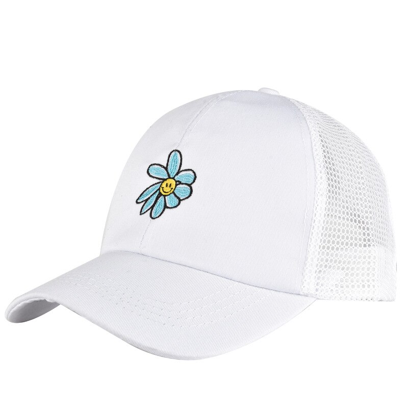 Bomulds baseball cap krysantemum mønster hætter mænd kvinder rose broderi cap udendørs justerbar sportshat: Hvid 1