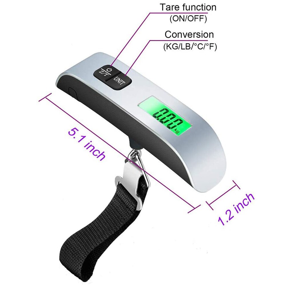 Báscula Digital LCD portátil, balanza electrónica de 50kg, para equipaje colgante, Maleta de viaje, pesa bolsa, herramienta de equilibrio de peso