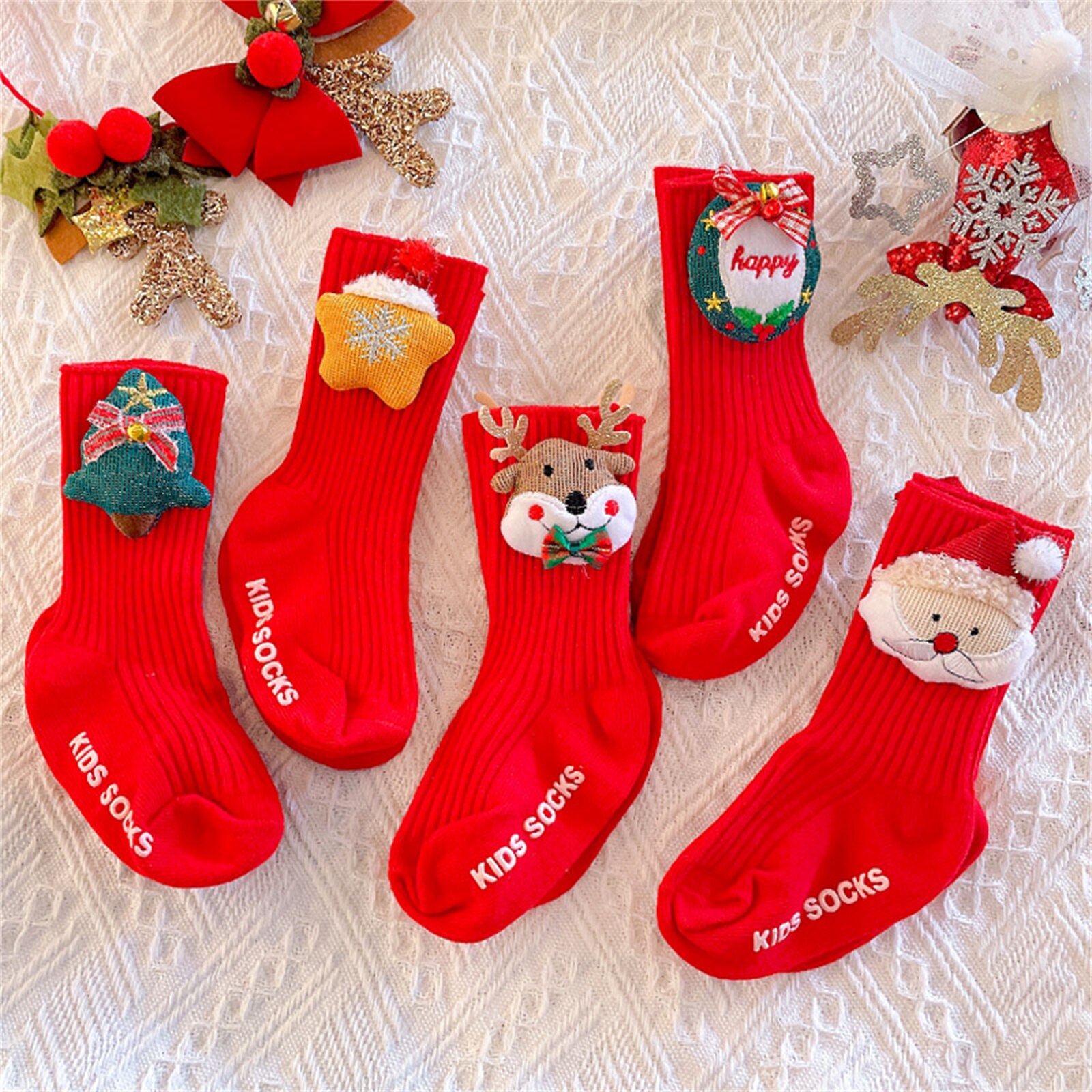1 Paar Winter Baby Katoenen Sokken Kids Meisjes Jongens 3D Cartoon Sneeuwvlok Elanden Kerstman Kerst Beer Goedkope Stuff kleding