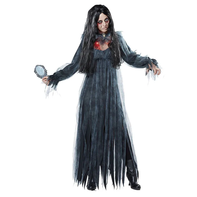 Cosplay horror strega donna spaventoso zombie vampiro halloween carnevale costume spettrale fantasma medievale mantello con cappuccio giorno dei morti: Taglia xxl / Marrone