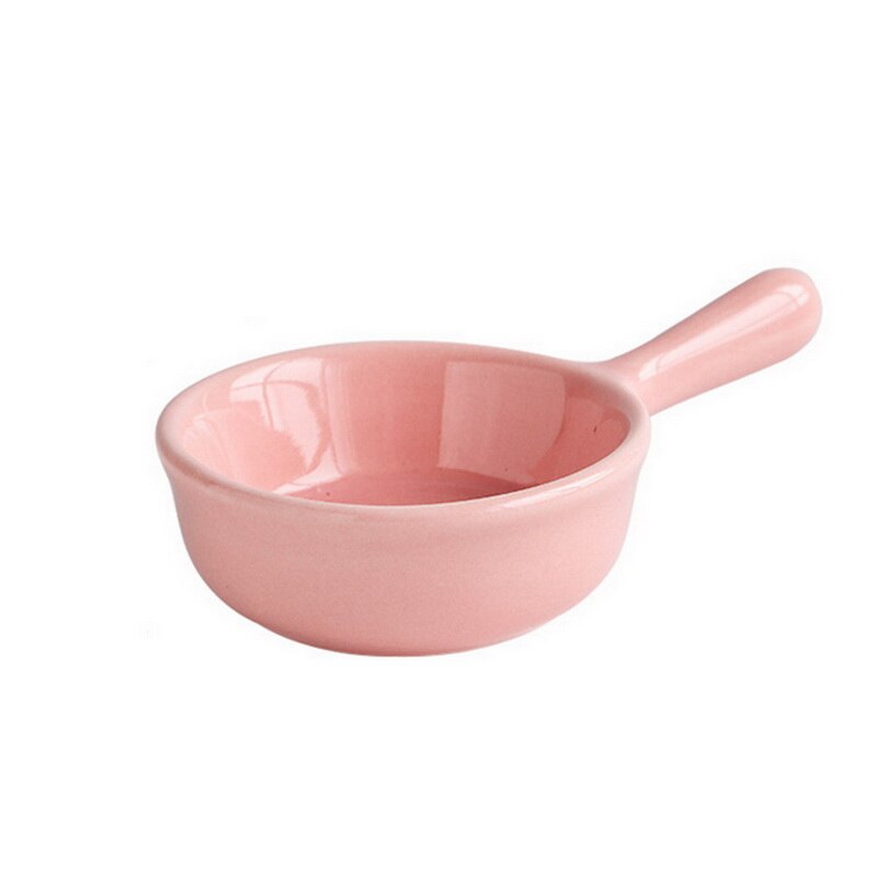 Nordic Ceramic Salad Bowl With Handle Breakfast Cereal Fruit Bowl Solid Color Dessert Soup Noodle Bowl Microwave Oven Special: Pink