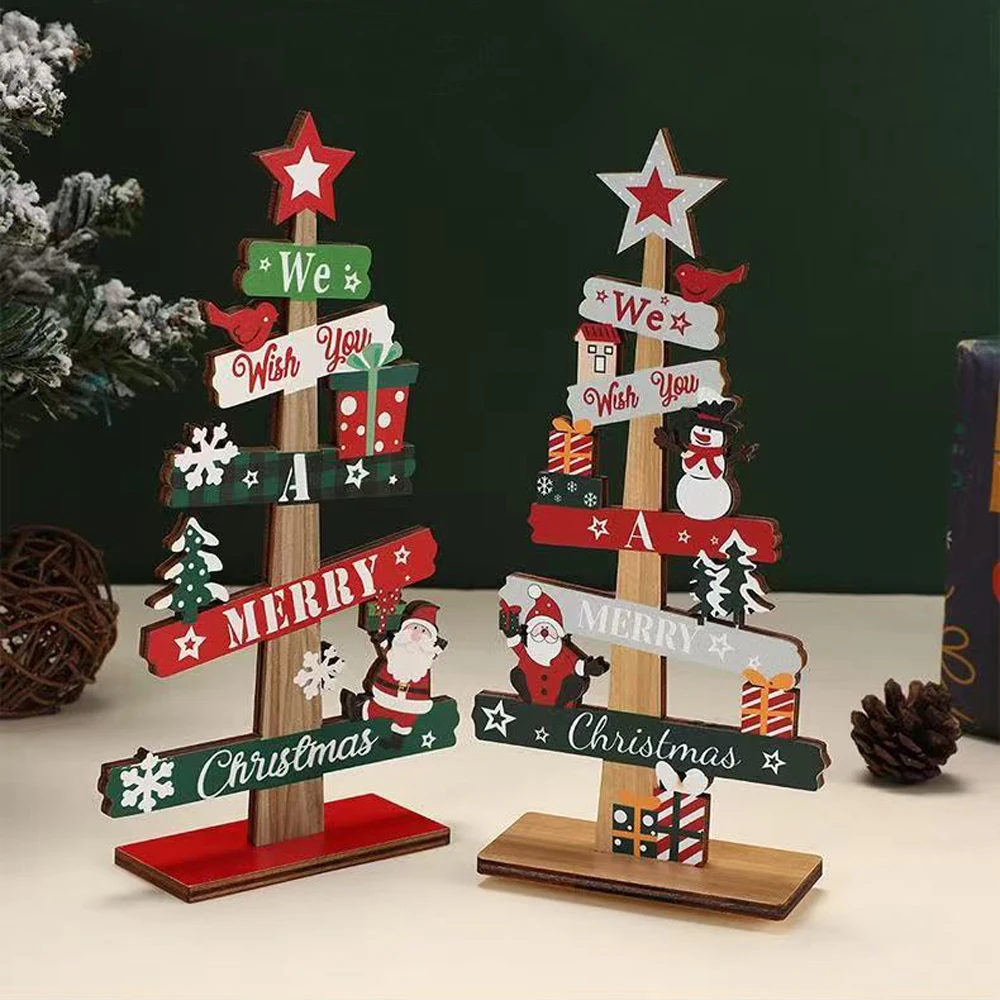 Runtowo 1 Stück Holz-Weihnachtsbaumschmuck Weihnachtsmann Schneemann 2026 Frohe Weihnachten Heimdekoration Neujahr Tischdekoration Navidad