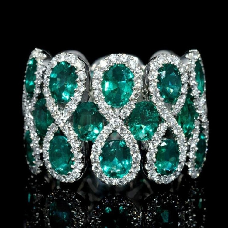 Charm Dames Sieraden Groene Zirconia Crystal Grote Ronde Engagement Wedding Band Ringen Voor Vrouwen Party Sieraden