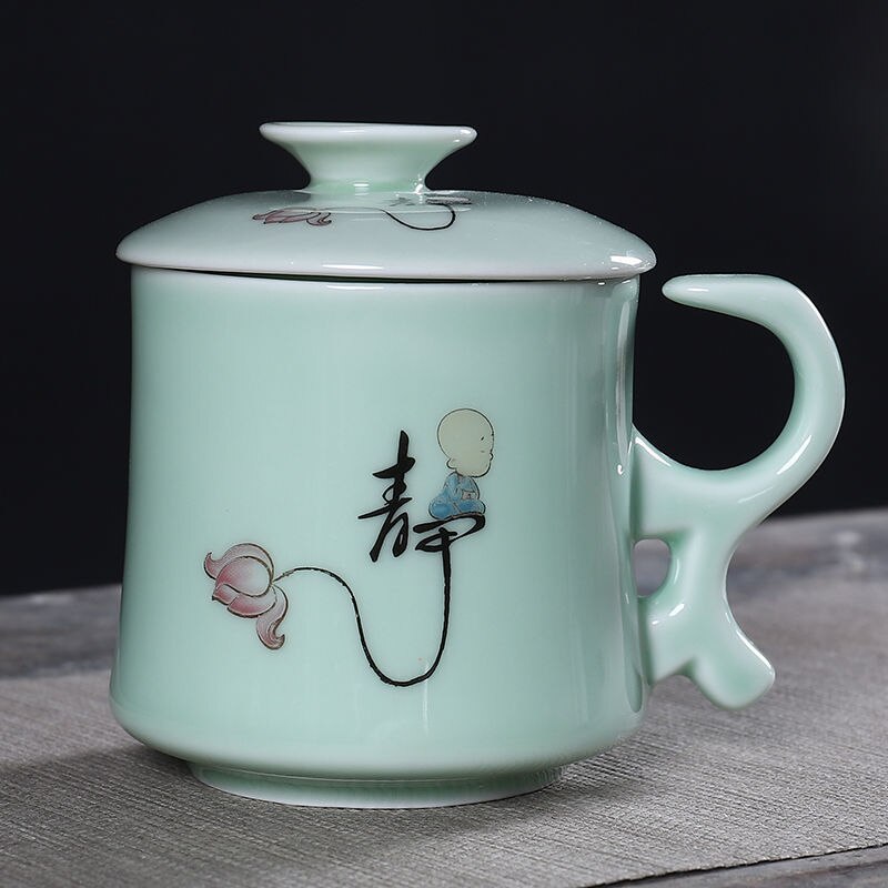 Ceramic Tea Cup with Lid Filter Tea Office Mug Jingdezhen Tea Set Celadon Cup Water Cup Teacup Mark Cup Drinkware: 12