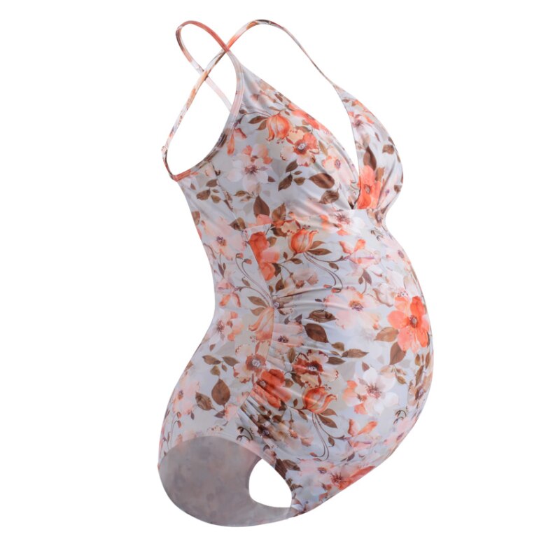 SHEKINI Maillot De Bain Une Pièce Maternité Festonné Découpé - Réglable Col Rond - Grossesse