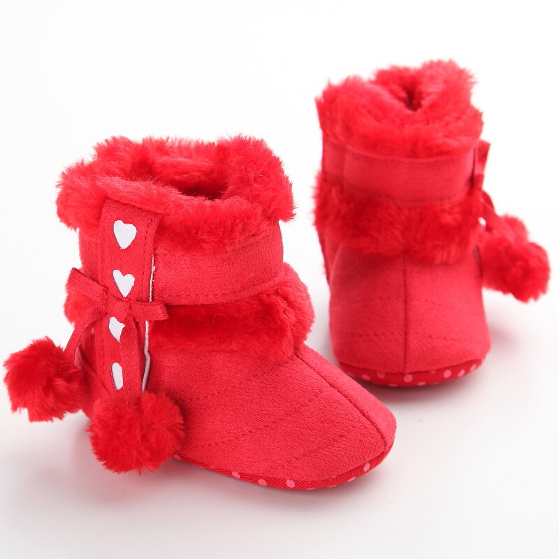 Wintermeisjes zachte pluche laarsjes, antislip sneeuwlaarzen voor baby's, warme schattige sneeuwlaarzen voor baby's, winterlaarzen voor baby's 0-18m: Rood / 13-18 maanden