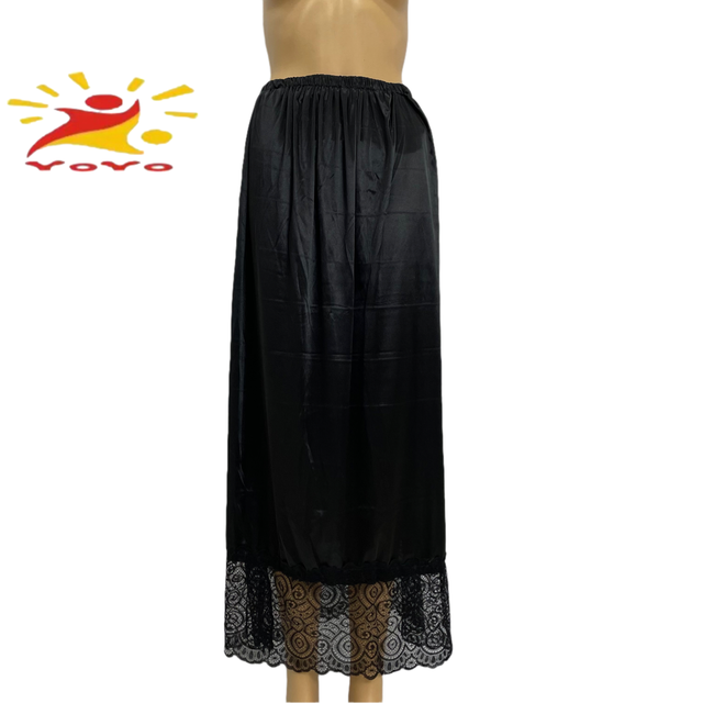 Jupon demi-long en dentelle pour femmes, , sous-jupe, dentelle, vêtements d&#39;intérieur, robe courte, jupon, HB122: Black
