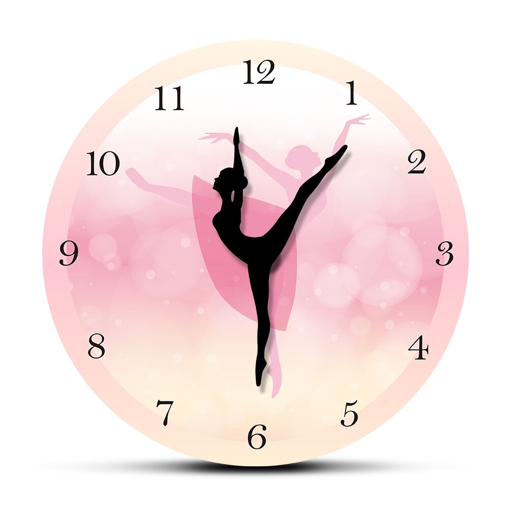 Ballet Dancer With Arabic Numerals Girl Bedroom Decor Princess Pink Wall Clock Dancing Wall Art Ballerina Moving Leg Clock Watch