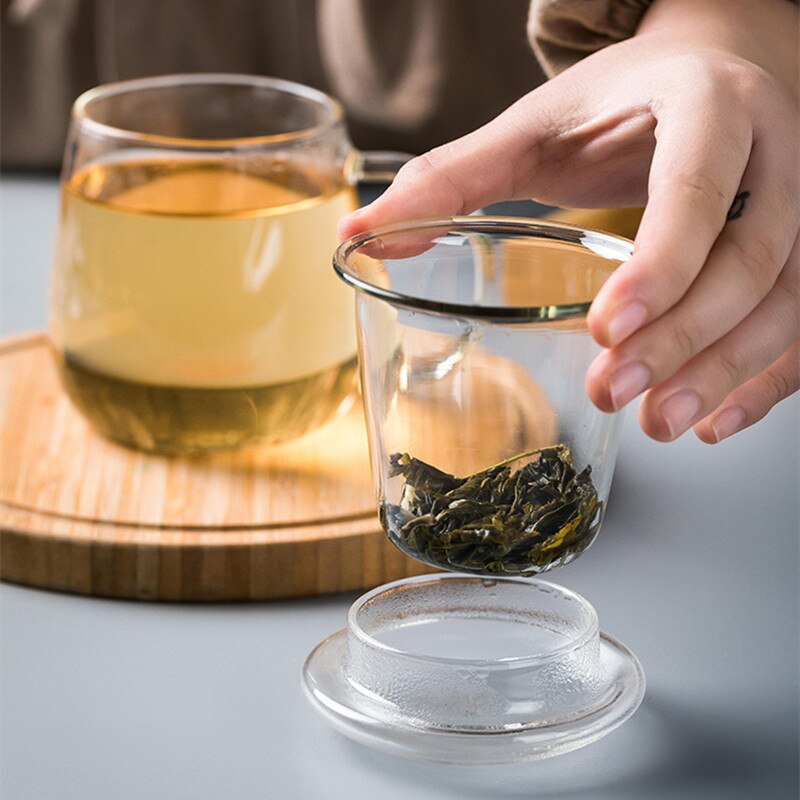 Vaso de té de vidrio de borosilicato de 350 ml/500 ml para oficina, gafas de té de Kung Fu con infusor, taza de agua desmontable aislada