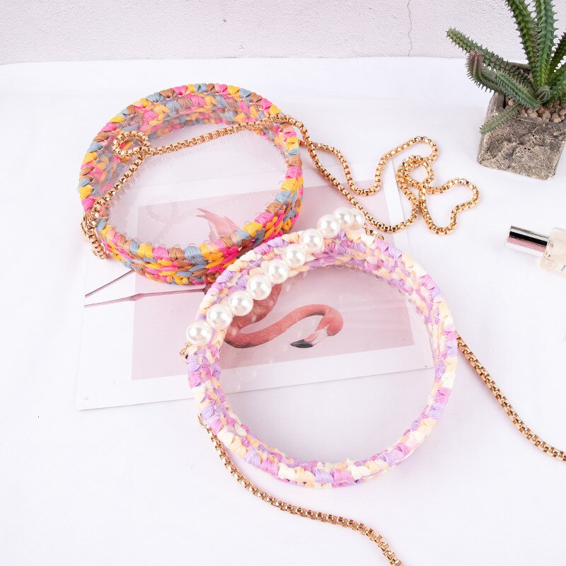 Vävd väska akryl transparent tyg trådpåse handgjord virkad ull diy material väska