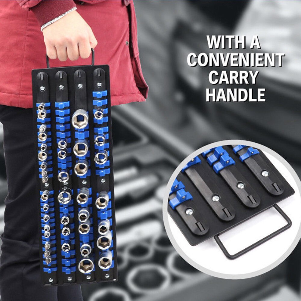 3/6PCS 1/4 3/8 1/2 Socket Wrench Holders Traight Plastic Universal Socket Organizer Rail Bracket Wall Holder Wrench Home Tools