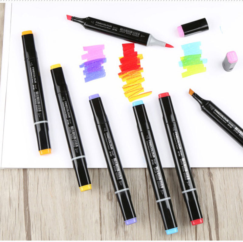 FINECOLOUR-pincel de doble punta, rotulador artístico suave con Alcohol oblicuo, suministros de Arte de cómico, EF102