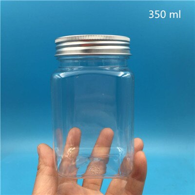 20 Pcs 250 500 G Empty Transparent Plastic Packing Square Bottles Honey Candy Sample jars spices food juice pot: 360 ml silver lid