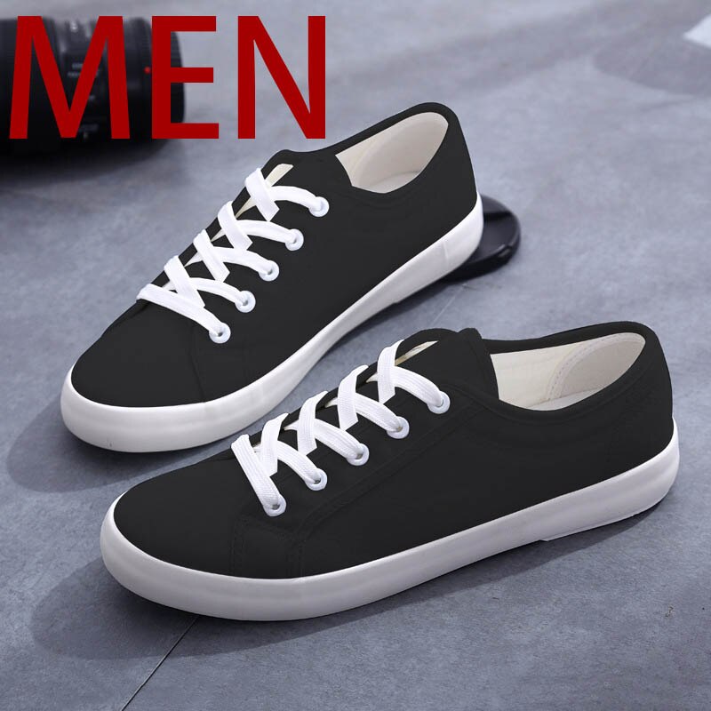 Canvas Shoes Men Sneakers Summer Man Casual Male Shoes Adult Sapato Masculino White Sneakers Lace Up Cotton Fabric Footwear: black / 6.5
