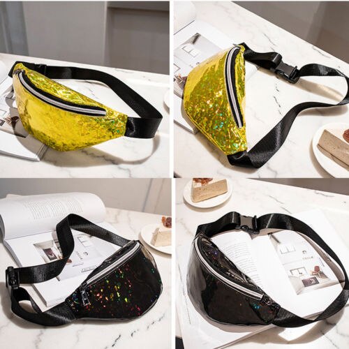 Frauen Reversible Pailletten Glitter Taille Fanny-Pack Gürtel Bum Tasche Beutel Hüfte Geldbörse Messenger Tasche Reise Brieftasche