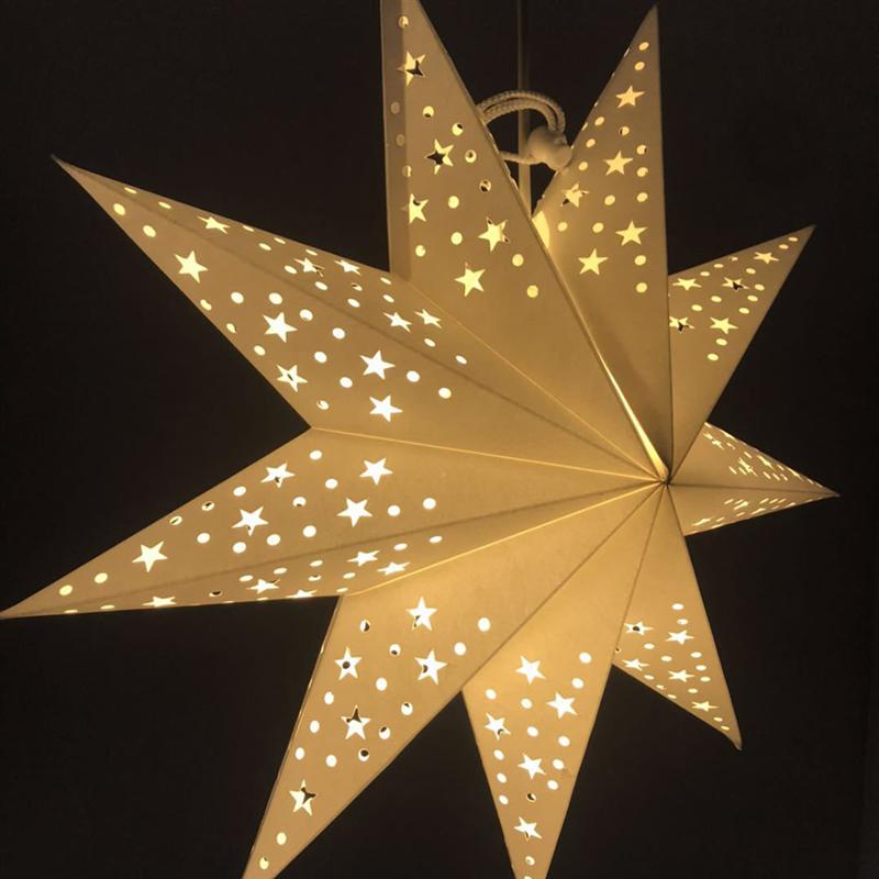 45CM Hollow Out Paper Lantern Stars Shaped Illuminated LED Paper Folding Style Festival Lantern Party Lantern Decoration (White)